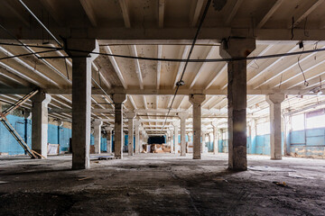 Large empty abandoned industrial hall