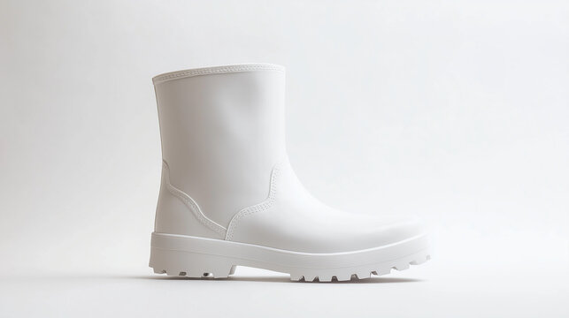 A bright white rain boot with a glossy finish, displayed on a white background.
