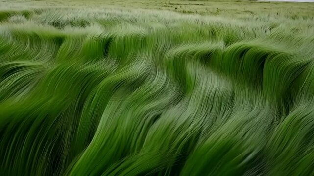 Green wheat field swaying in the wind, displaying natural patterns and textures