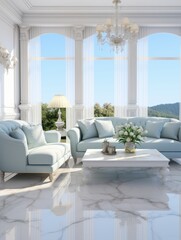 Sala de estar elegante com vista panor&acirc;mica