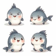 Cute Cartoon Fish Characters with Different Expressions