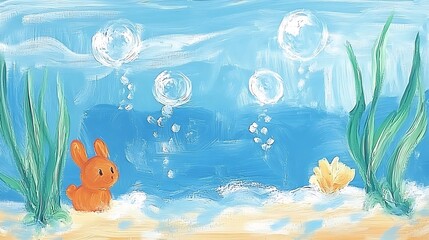 Underwater Bunny with Bubbles, and Seagrass.