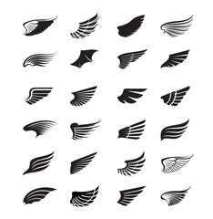 Set of silver outline angel wings icon.