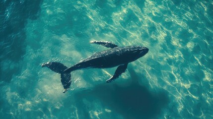Obraz premium Aerial View of a Humpback Whale in Turquoise Ocean Waters
