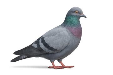 Fototapeta premium Pigeon standing with vibrant feathers, head turned, casting alert gaze against clean transparent backdrop