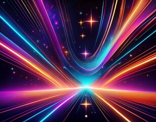 Obraz premium vibrant cosmic display neon stars and glowing lines in dark abstract