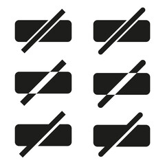 Rectangle strike icon. Black cancel bar. Vector block symbol. Minimal cross shape.