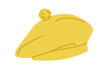 Balmoral bonnet Beret Hat. Winter Head Fashion accessory cap clothing technical illustration. Vector headgear for Men, women, unisex style, flat template CAD mockup sketch outline isolated