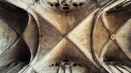 Magnificent gothic ceiling with intricate arches and stone texture perspective