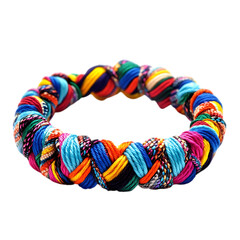 Vibrant Woven Anklet with Chunky Multicolored Thread Isolated on Transparent Background