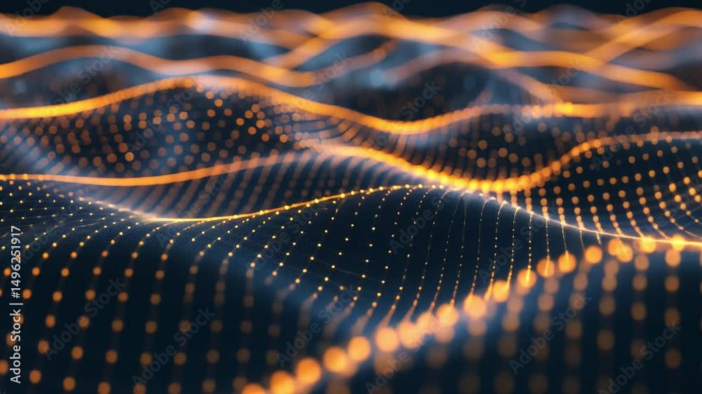 Aufkleber digital waves an abstract journey through technology and data with glowing orange lines and depth in