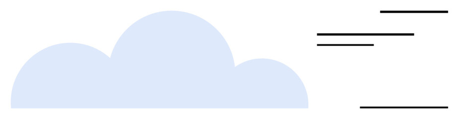 Soft blue cloud with horizontal black lines suggesting speed or airflow. Ideal for technology, weather, nature, communication, creativity, motion, environmental concepts. Flat simple metaphor
