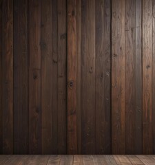 Obraz premium Dark brown reclaimed wood wall, vertical planks, aged patina , distressed, timber