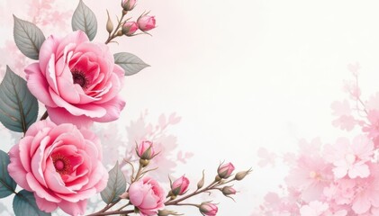 Obraz premium Delicate watercolor floral wallpaper, blush pink roses , romantic, blush pink