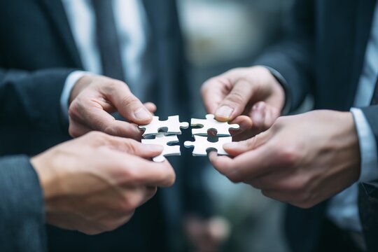 Four Hands Connecting Four Puzzle Pieces