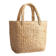 Natural Straw Tote Bag with an Organic Texture Isolated on Transparent Background