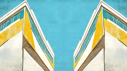 Geometric Building with Blue Sky.
