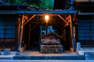 夜の中山道 奈良井宿　長野県塩尻市　Narai-juku on the Nakasendo road at night. Nagano Pref, Shiojiri City.
