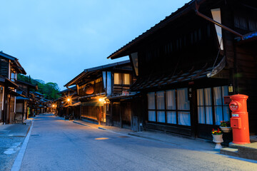 夜の中山道 奈良井宿　長野県塩尻市　Narai-juku on the Nakasendo road at night. Nagano Pref, Shiojiri City.
