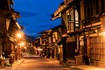 夜の中山道 奈良井宿　長野県塩尻市　Narai-juku on the Nakasendo road at night....