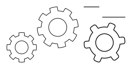 Three gears in a simple design symbolize movement, synchronization, and teamwork. Ideal for collaboration, process automation, engineering, machinery, productivity, strategy system workflows