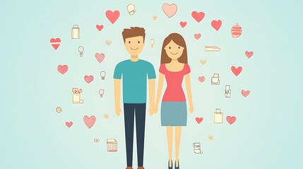 Happy Couple with Love, Romance, and Gifts.