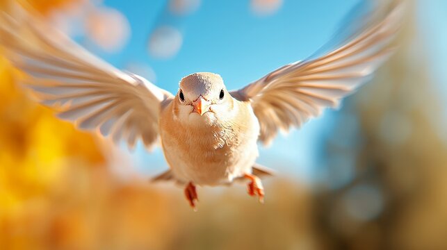Bird in Flight Against Blue Sky