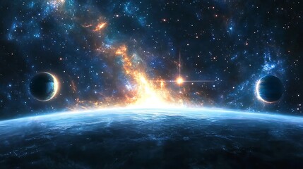 Alien Planet Sunrise with Nebula.