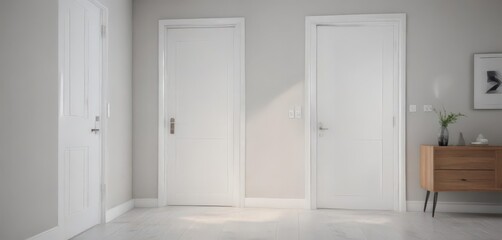 Fototapeta premium Modern white interior door, sleek handle closed , wooden door, modern door