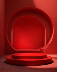 Two-Tiered Cylindrical Platform in Red Architectural Setting