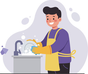 Man washing hands with soap and water at sink hygiene and cleanliness routine vector illustration 
