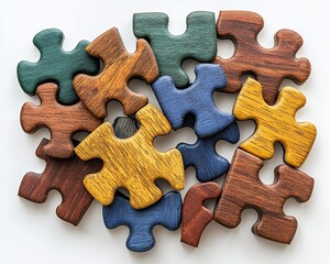 Fototapeta premium Colorful wooden jigsaw puzzle pieces