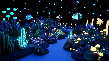 Glowing Underwater Fantasy Garden.