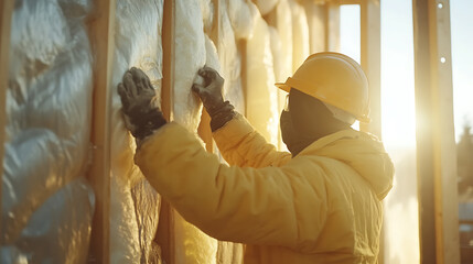 Construction Worker Installing Insulation
