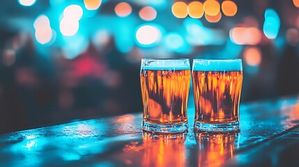Two Beers at Night Bar.