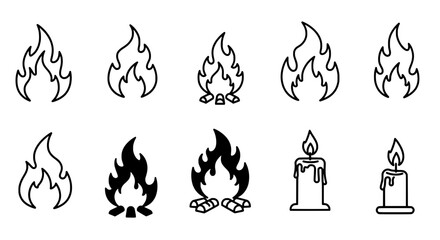 Fire Element Icons: A comprehensive collection of fire icons, showcasing diverse fire graphic elements perfect for design.