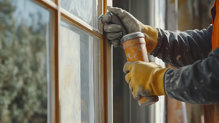 Worker Applying Sealant to Window Frame