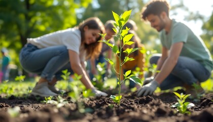 People Planting Trees in Urban Park
