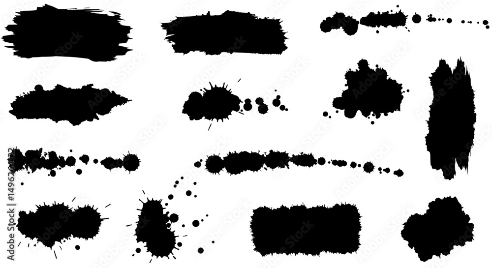 Poster abstract black ink splashes: a dynamic collection of black ink splashes and brush strokes, offering 