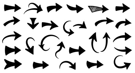 Arrows Variety: A collection of versatile arrow icons showcasing various directions and styles, ideal for design and navigation, presenting a comprehensive set of directional symbols.