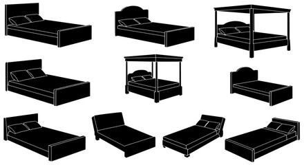Variety of Bed Design: An illustrated array of bed designs, showcasing different styles from classic to contemporary, each a unique statement of bedroom decor and functionality.