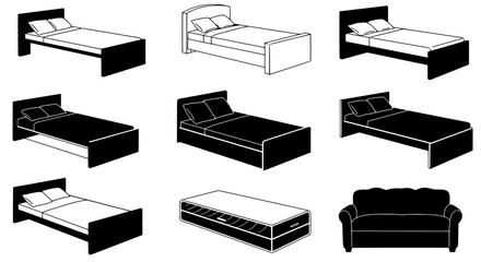 Varied Bedroom Furniture Silhouettes: A collection of meticulously crafted bedroom furniture silhouettes. Showcasing the essence of relaxation and domestic design.