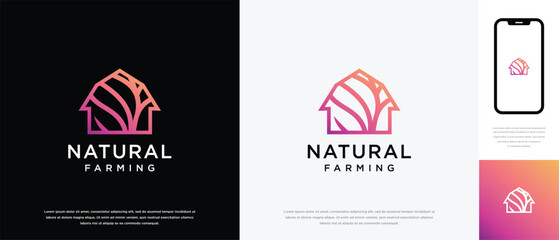Nature farm house logo design. Nature leaf farm logo template. Farming and ranch logo symbol icon