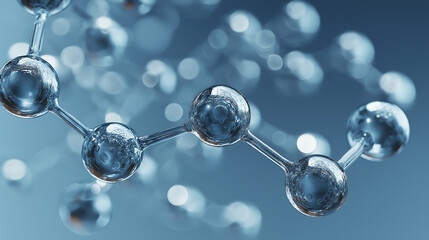 A detailed close-up of a stylized molecular structure, rendered in shades of blue with a bokeh background.  The image evokes a sense of scientific exploration and technological advancement.