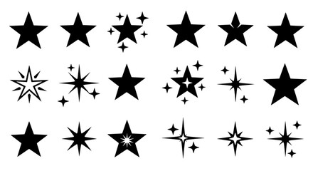 Cosmic Brilliance: An array of radiant, stylized stars, from simple silhouettes to intricately detailed bursts of light, symbolize achievement and wonder.