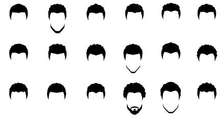 Minimalist Men's Hairstyle Silhouettes: A collection of sleek, minimalist silhouettes showcase diverse male hairstyles, ideal for design and illustration purposes.