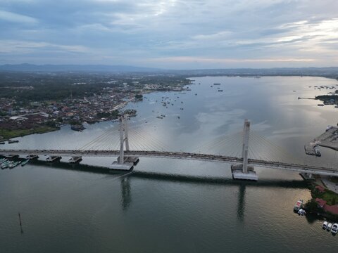 aerial view of kendari bridge, suspension bridge