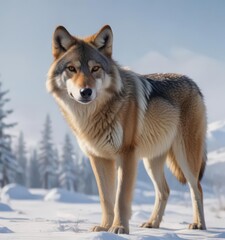 Naklejka premium Eurasian wolf, majestic winter coat, snowy landscape, paws, boreal