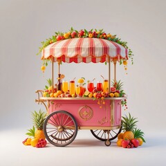 Vibrant Fruit Juice Cart Summer Drinks Fresh Produce Pink Cart Refreshing Beverages Delicious Treats