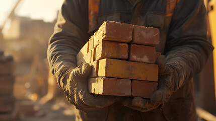 Construction Worker Holding Bricks